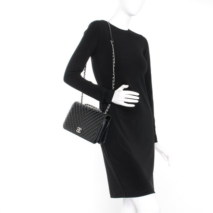 Chanel Calfskin Studded Chevron Quilted Flap Black 2 of 7