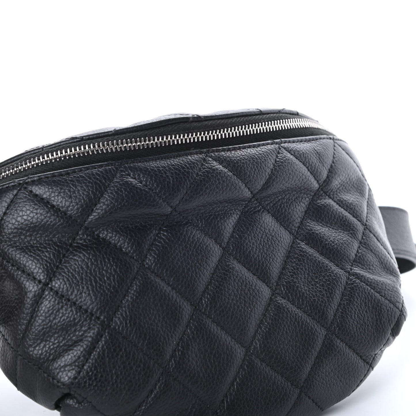 Grained Calfskin Quilted Waist Belt Bag Black