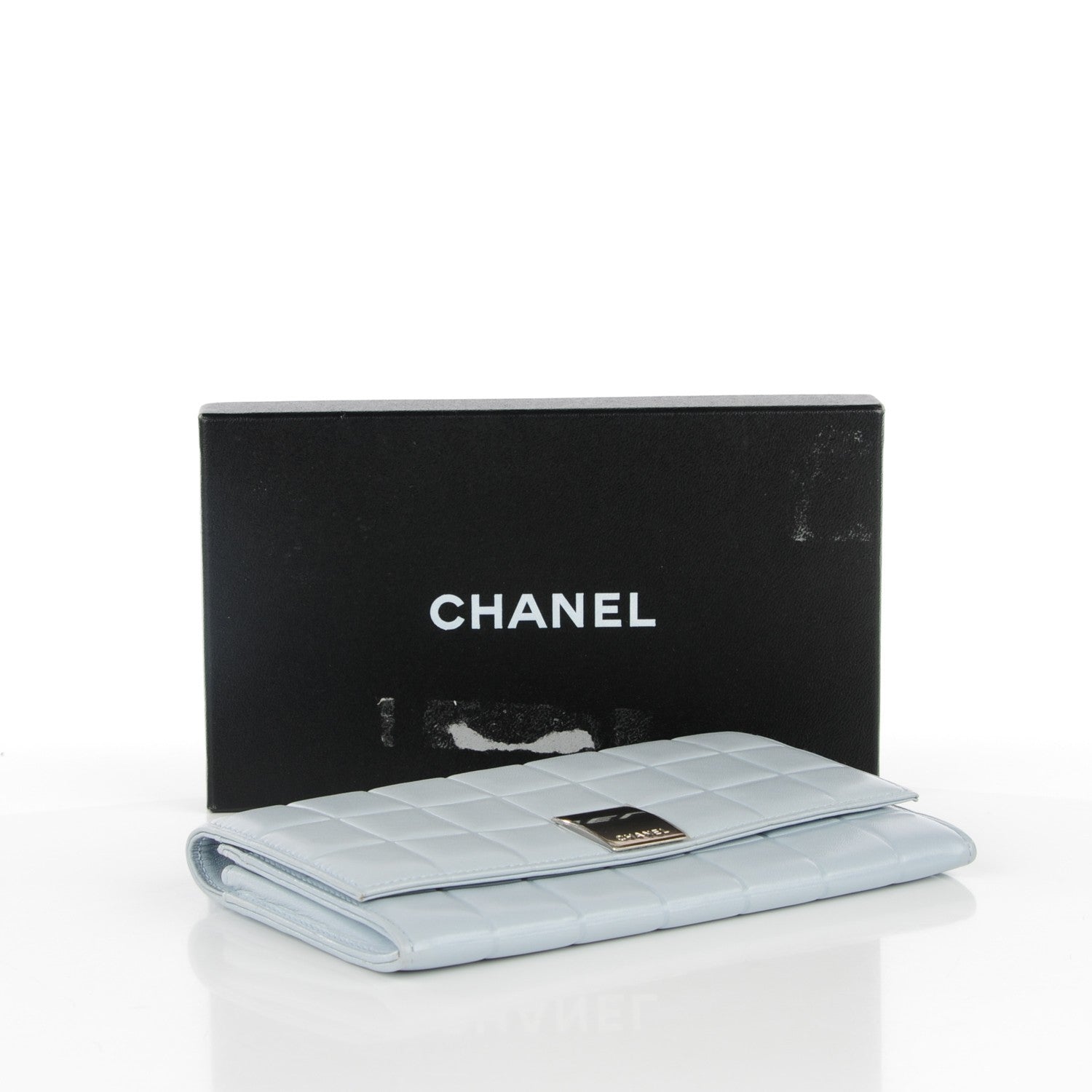Chanel Lambskin Chocolate Bar Quilted Long Wallet Light Blue 4 of 8
