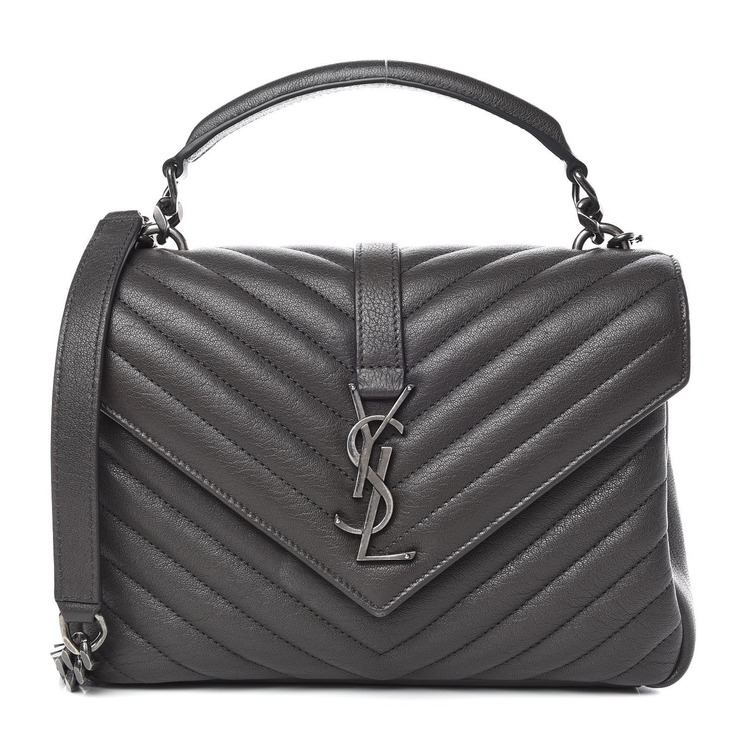 Sheepskin Matelasse Chevron Monogram Medium College Bag Asphalt