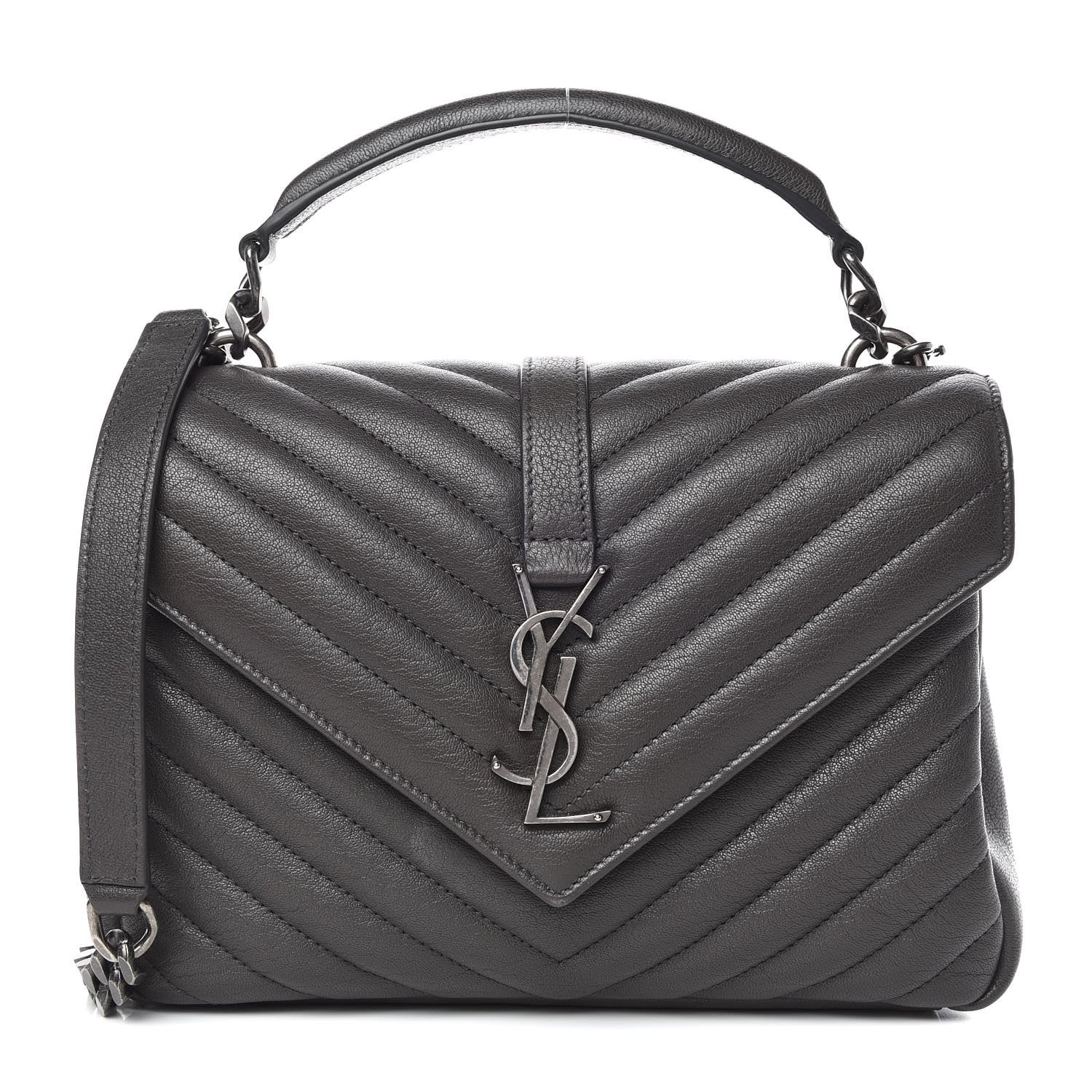 Saint Laurent Sheepskin Matelasse Chevron Monogram Medium College Bag Asphalt 1 of 10