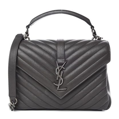 Saint Laurent Sheepskin Matelasse Chevron Monogram Medium College Bag Asphalt 1 of 10