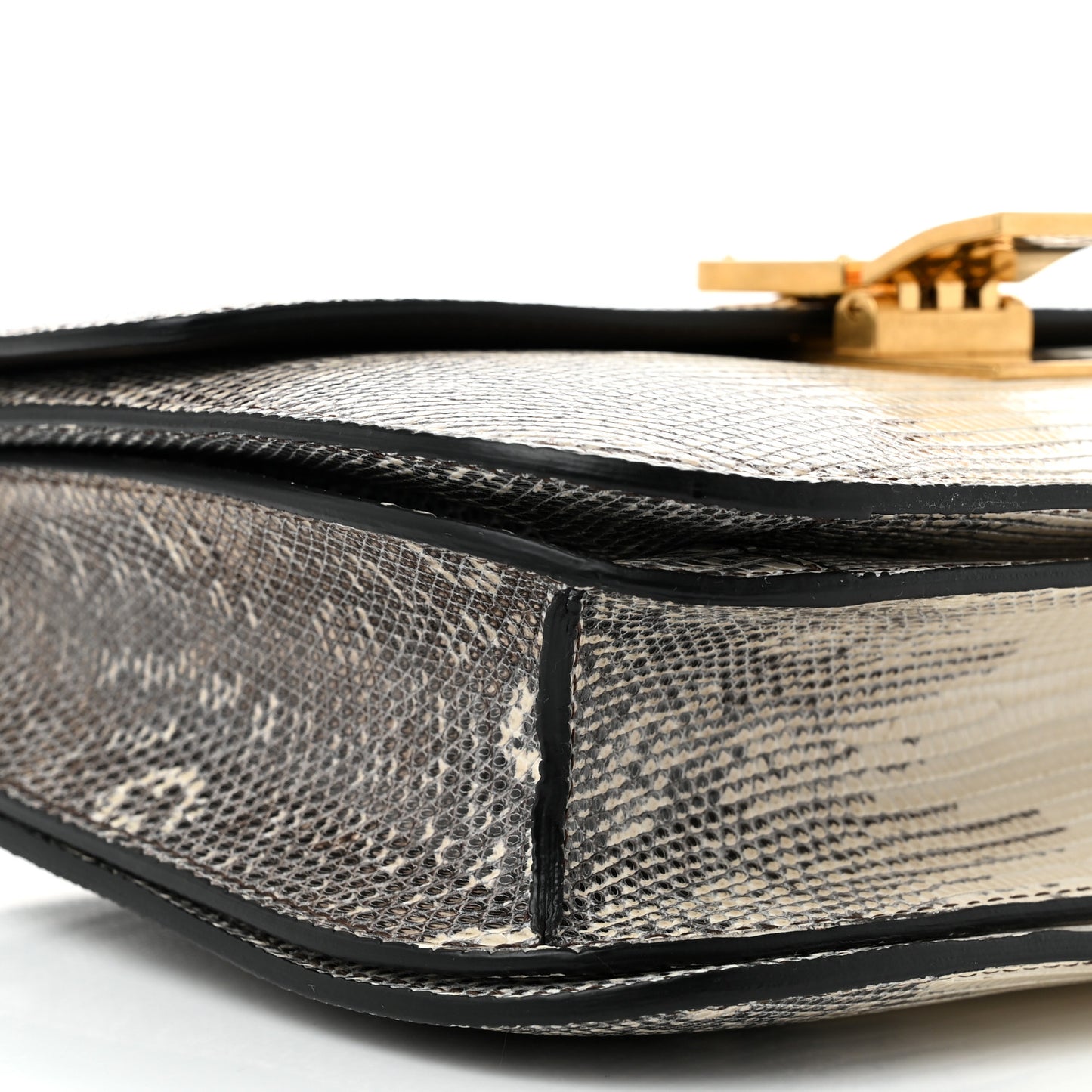 Lizard Medium Classic Box Flap Bag Natural