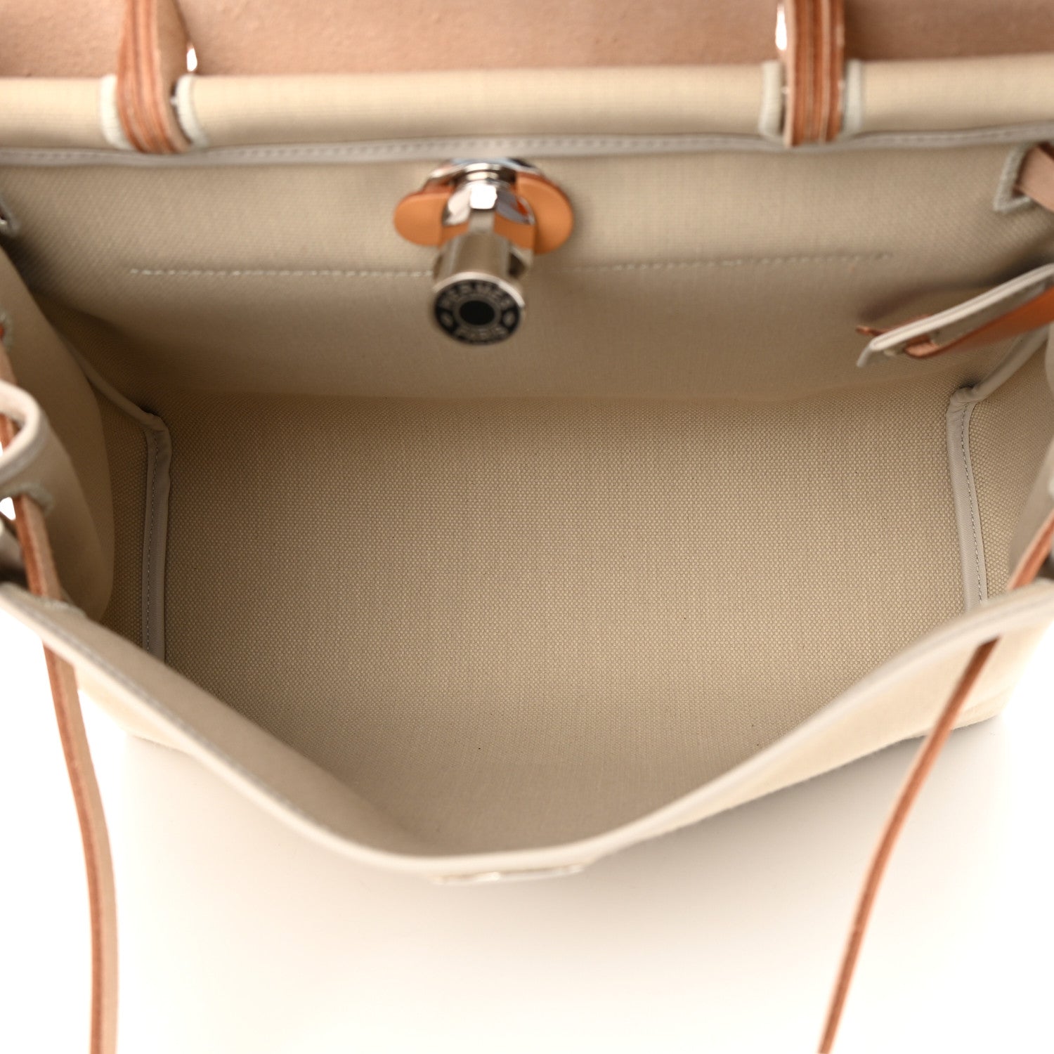 Hermes Military Toile Vache Hunter Horseshoe Herbag Zip Retourne 31 PM Beton Naturel 6 of 13