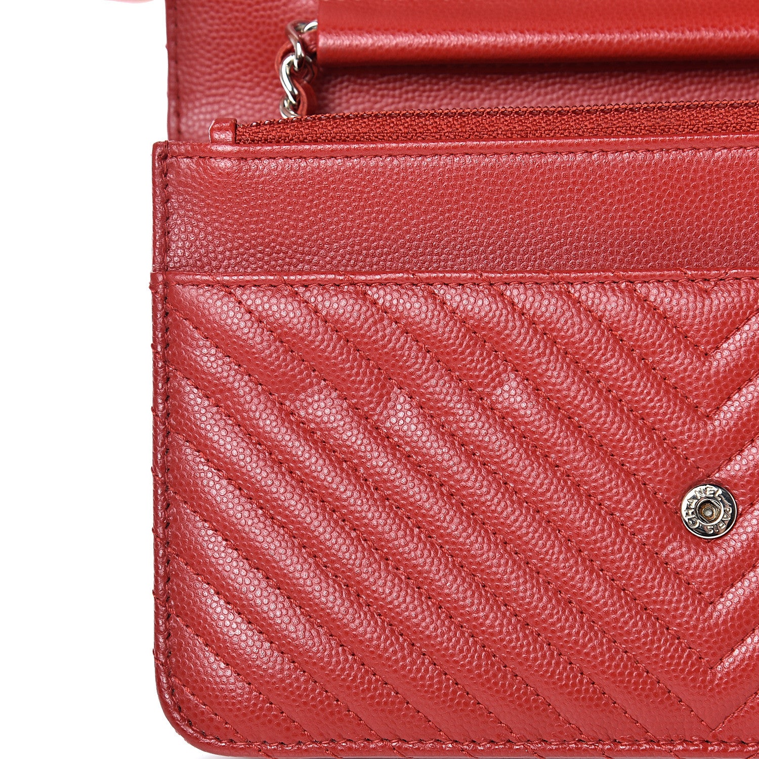 Chanel Caviar Chevron Quilted Wallet On Chain WOC Red 11 of 12
