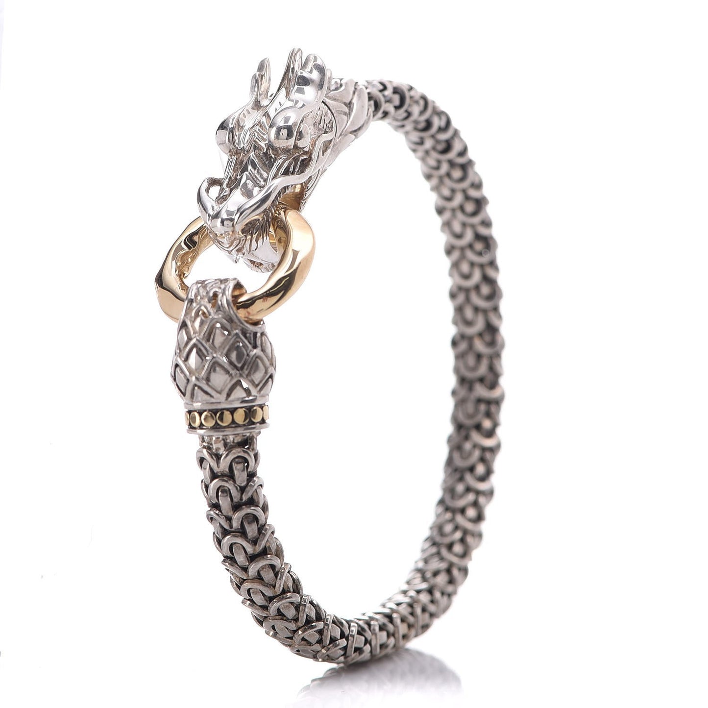 Sterling Silver 18K Yellow Gold 6mm Naga Dragon Bracelet