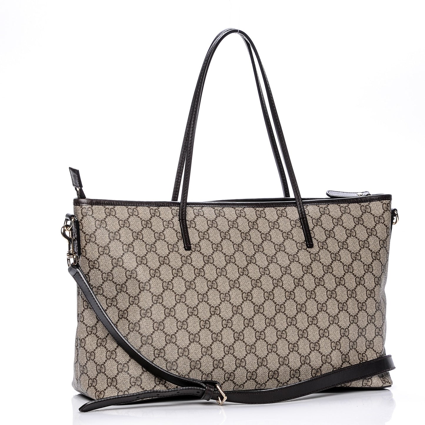 GG Supreme Monogram Medium Zippered Tote Dark Brown