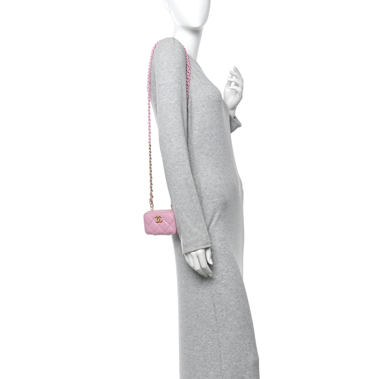 Chanel Lambskin Quilted Mini Lacquered Chain Clutch Pink 2 of 10