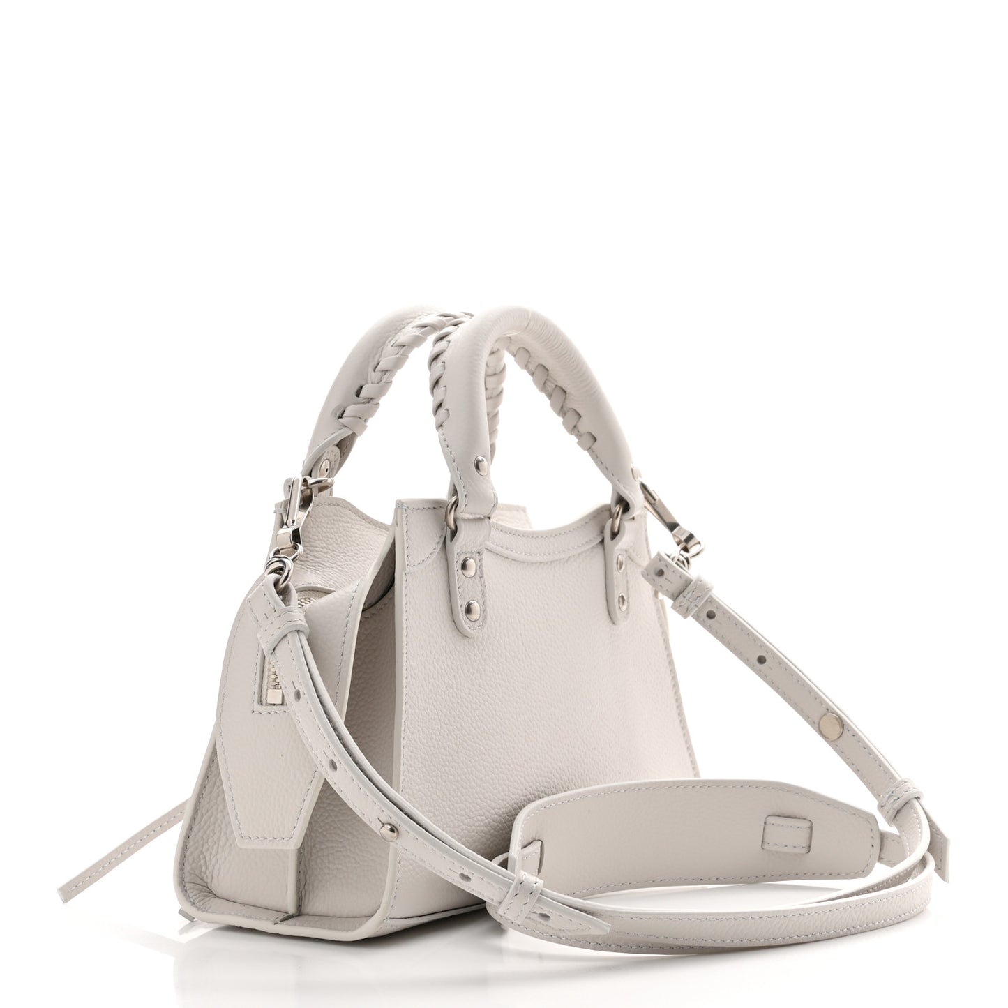 Grained Calfskin Neo Classic Silver Hardware Mini City Chalky White