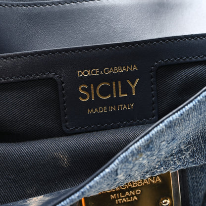 Dolce & Gabbana Calfskin Denim Patchwork Mini Miss Sicily Satchel Blue 6 of 10