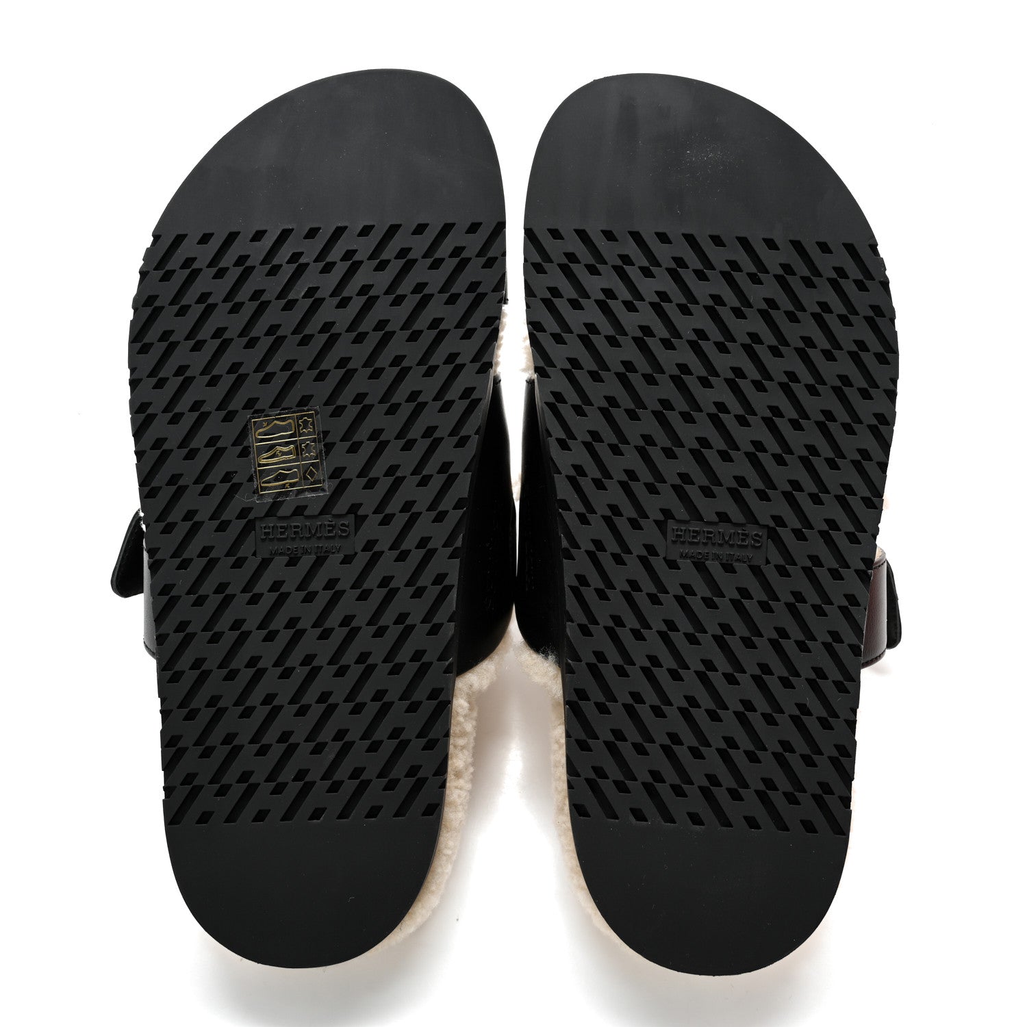 Hermes Calfskin Woolskin Womens Chypre Sandals 36 Black Ecru 5 of 12