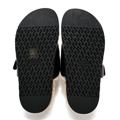 Hermes Calfskin Woolskin Womens Chypre Sandals 36 Black Ecru 5 of 12