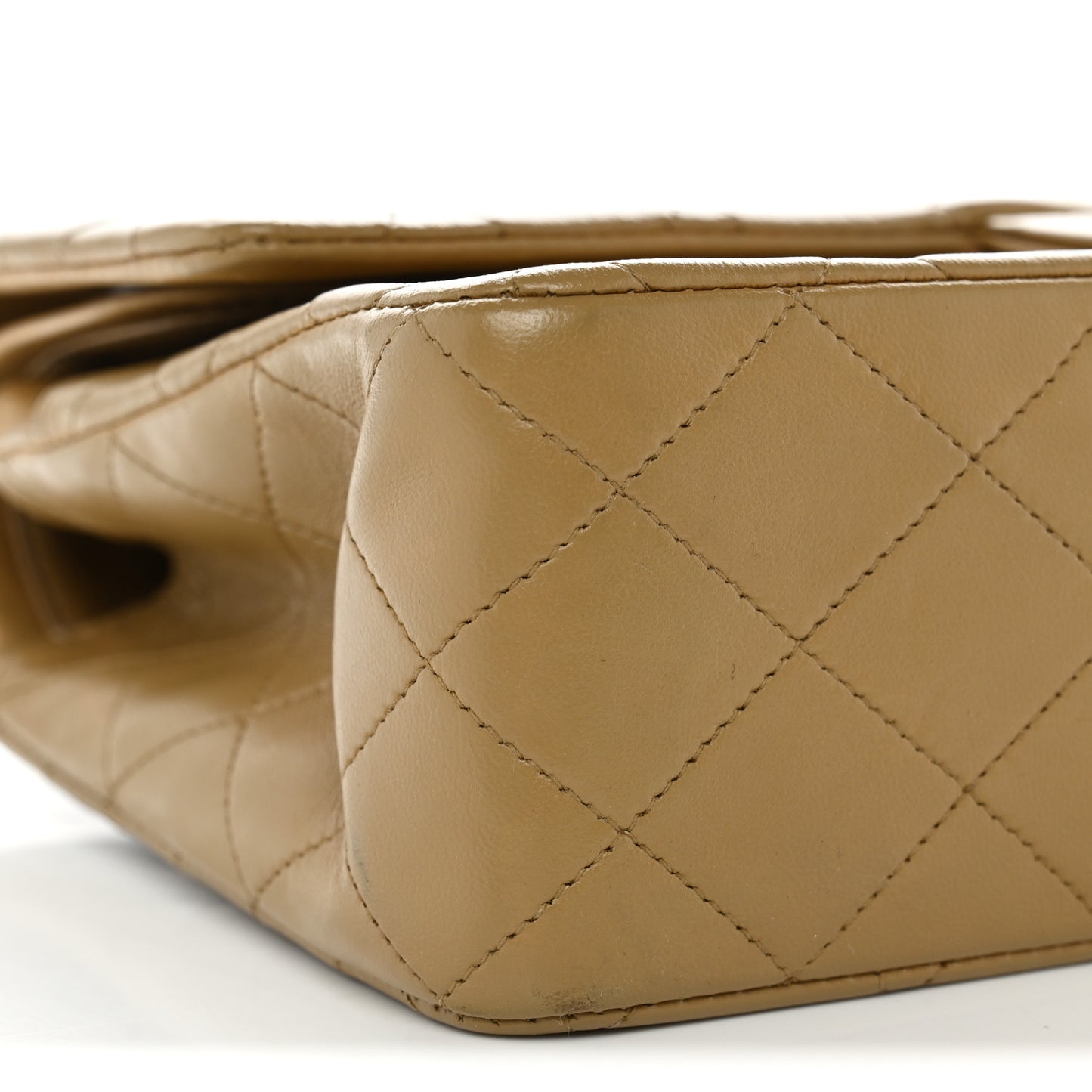 Lambskin Quilted Medium Double Flap Beige