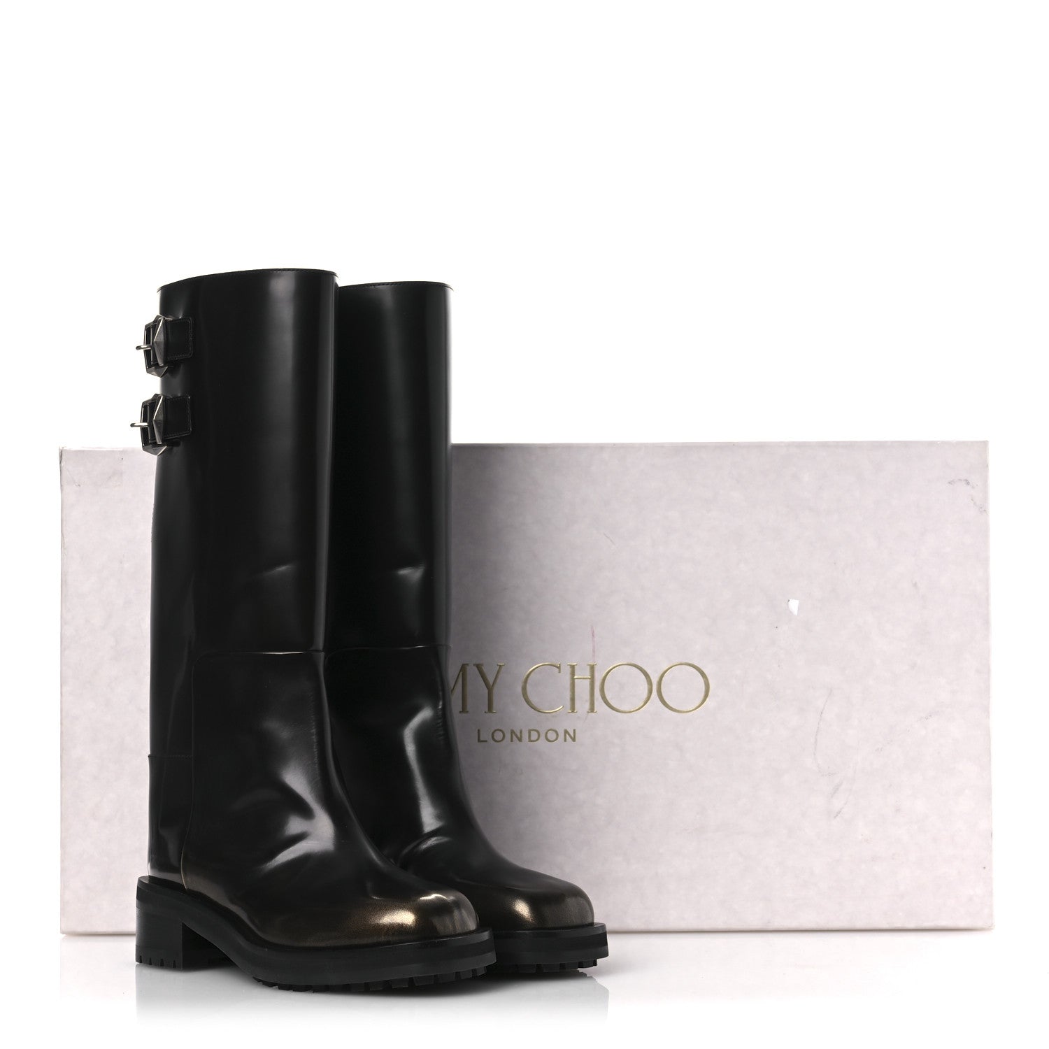 Jimmy Choo Burnished Brushed Calfskin Brooklyn 50 Boots 36.5 Black Gold 12 of 12