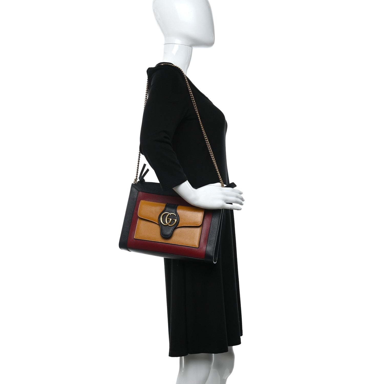 Gucci New Sakai Calfskin Lux Tri-Color Dahlia Chain Shoulder Bag New Cherry Red Sun Oil Blue 2 of 9