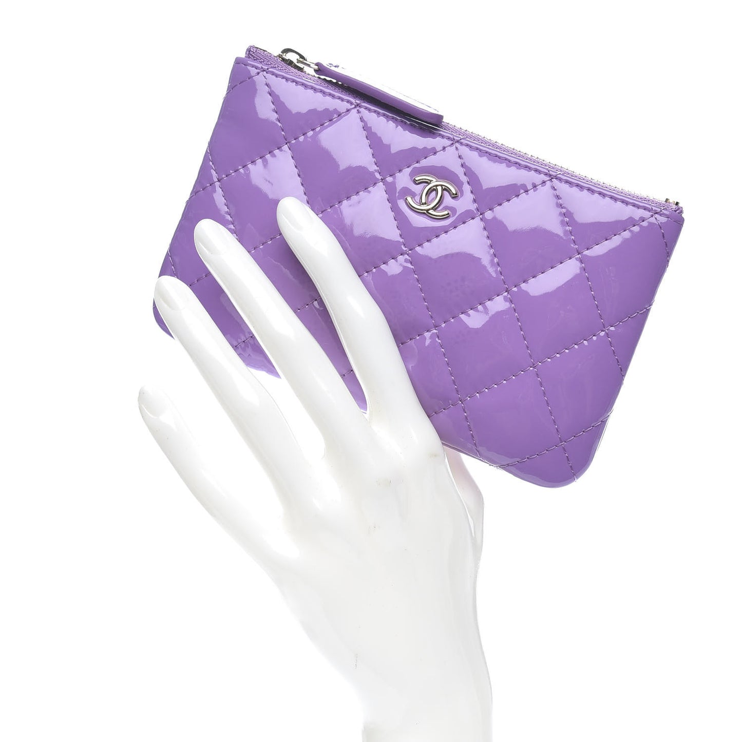 Patent Quilted Small Cosmetic Case Purple