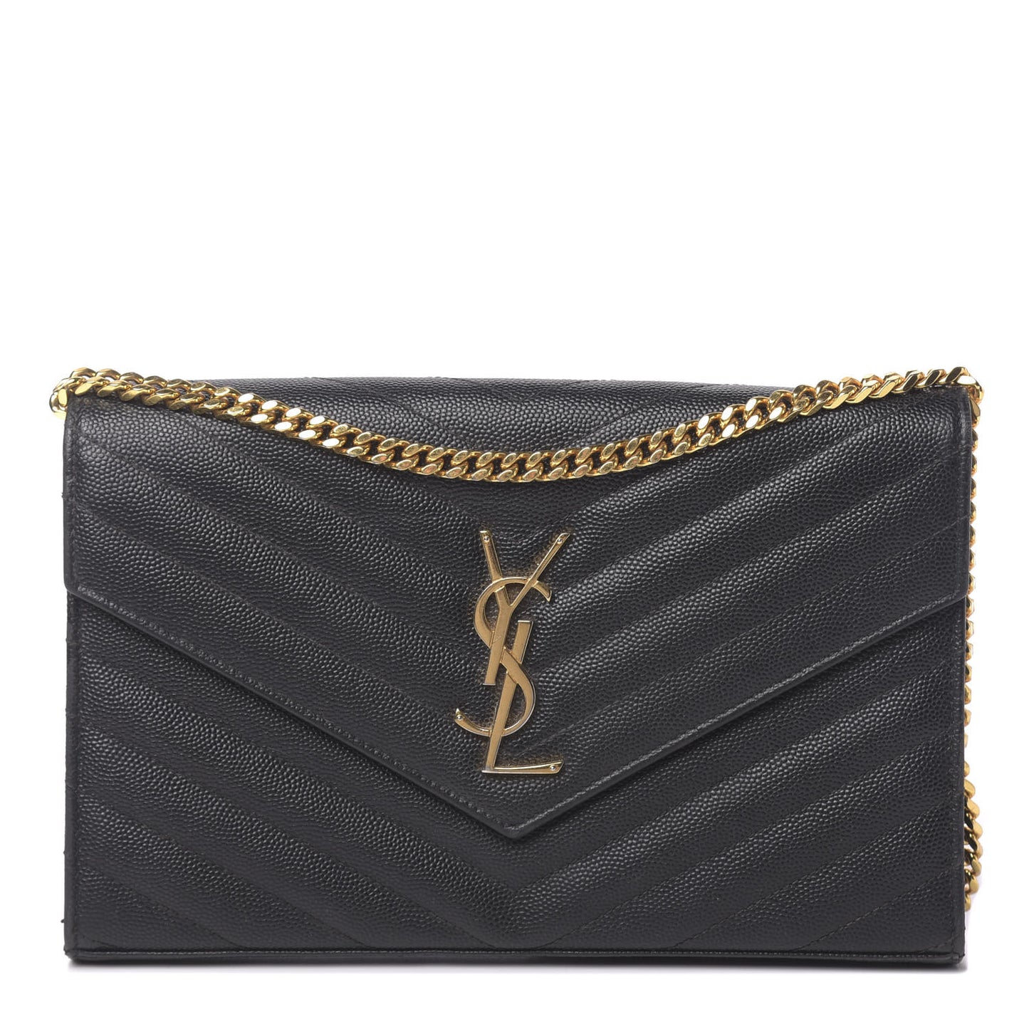Grain De Poudre Matelasse Chevron Monogram Chain Wallet Black