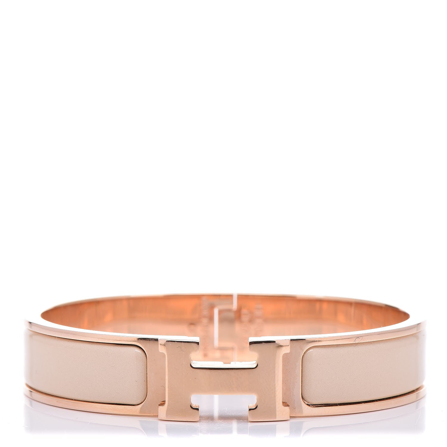 Hermes Narrow Enamel Clic Clac H Bracelet PM Beige Nacre 1 of 5