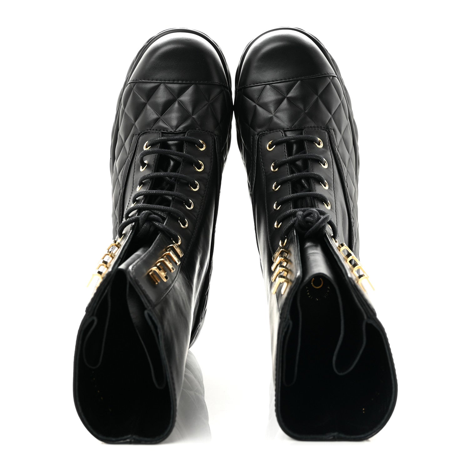 Chanel Calfskin Quilted Lace Up Combat Boots 38 Black 2 of 10
