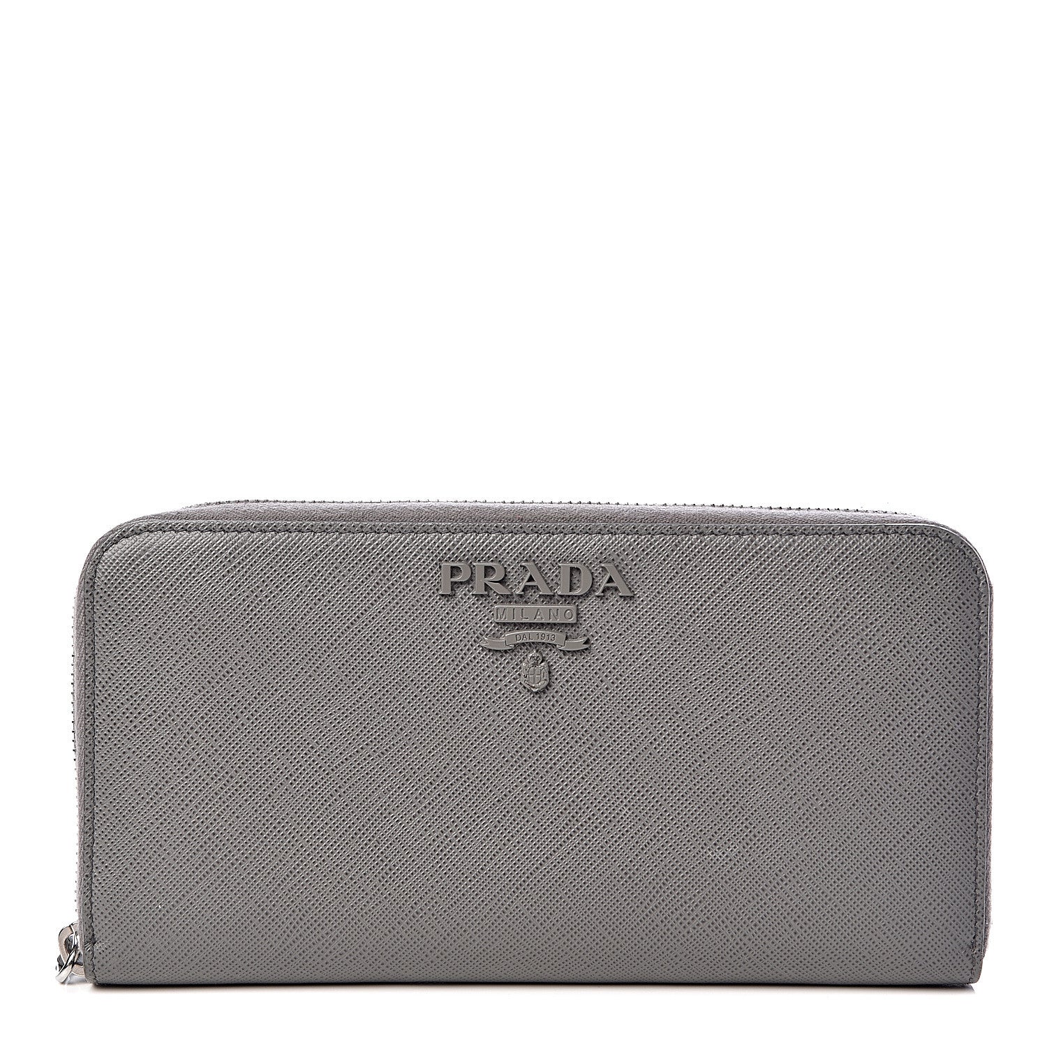 Prada Saffiano Shine Monochrome Zip Around Wallet Grey 1 of 9