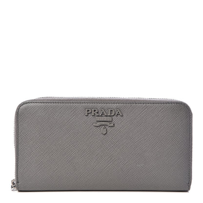 Prada Saffiano Shine Monochrome Zip Around Wallet Grey 1 of 9