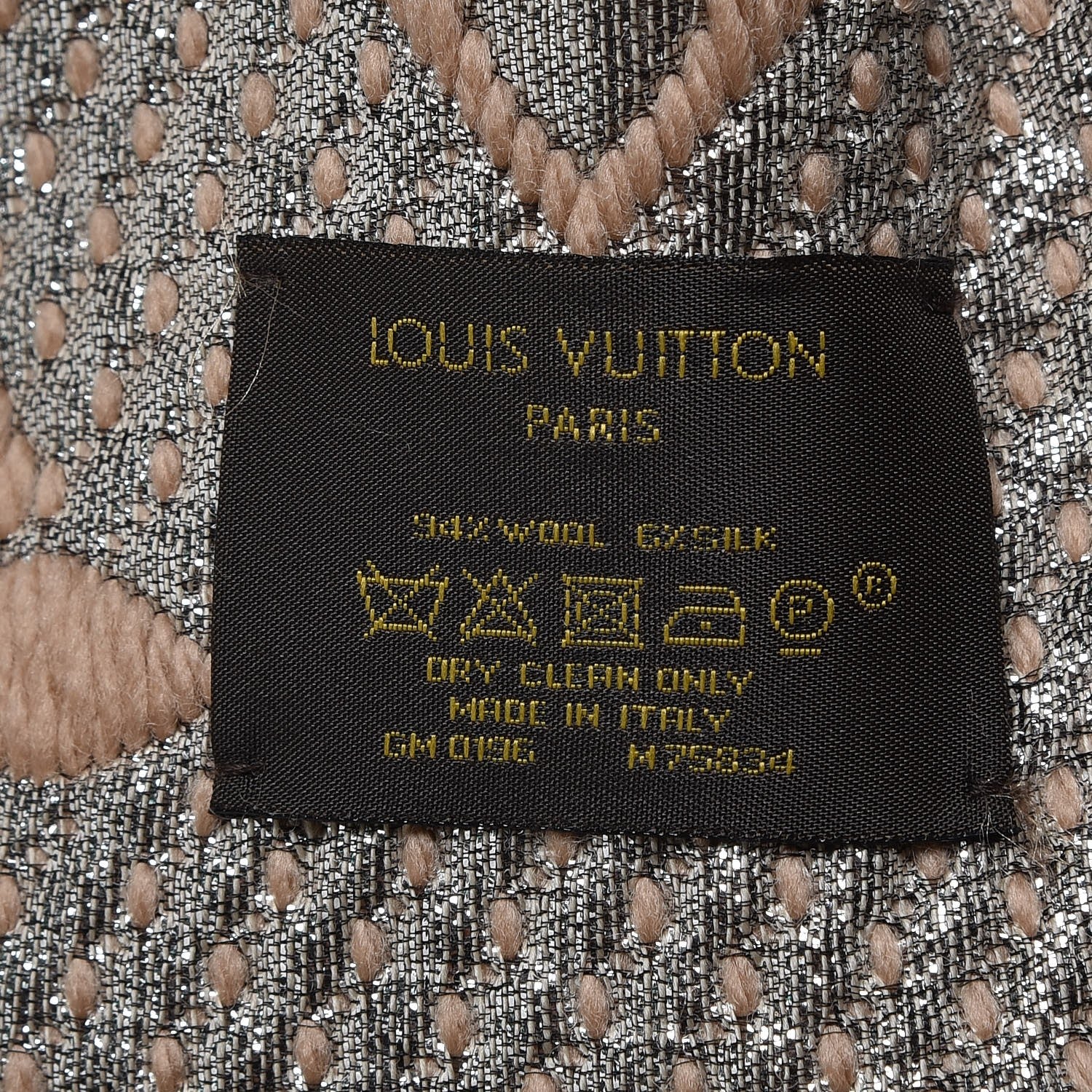 Louis Vuitton Wool Silk Logomania Shine Scarf Beige 4 of 4