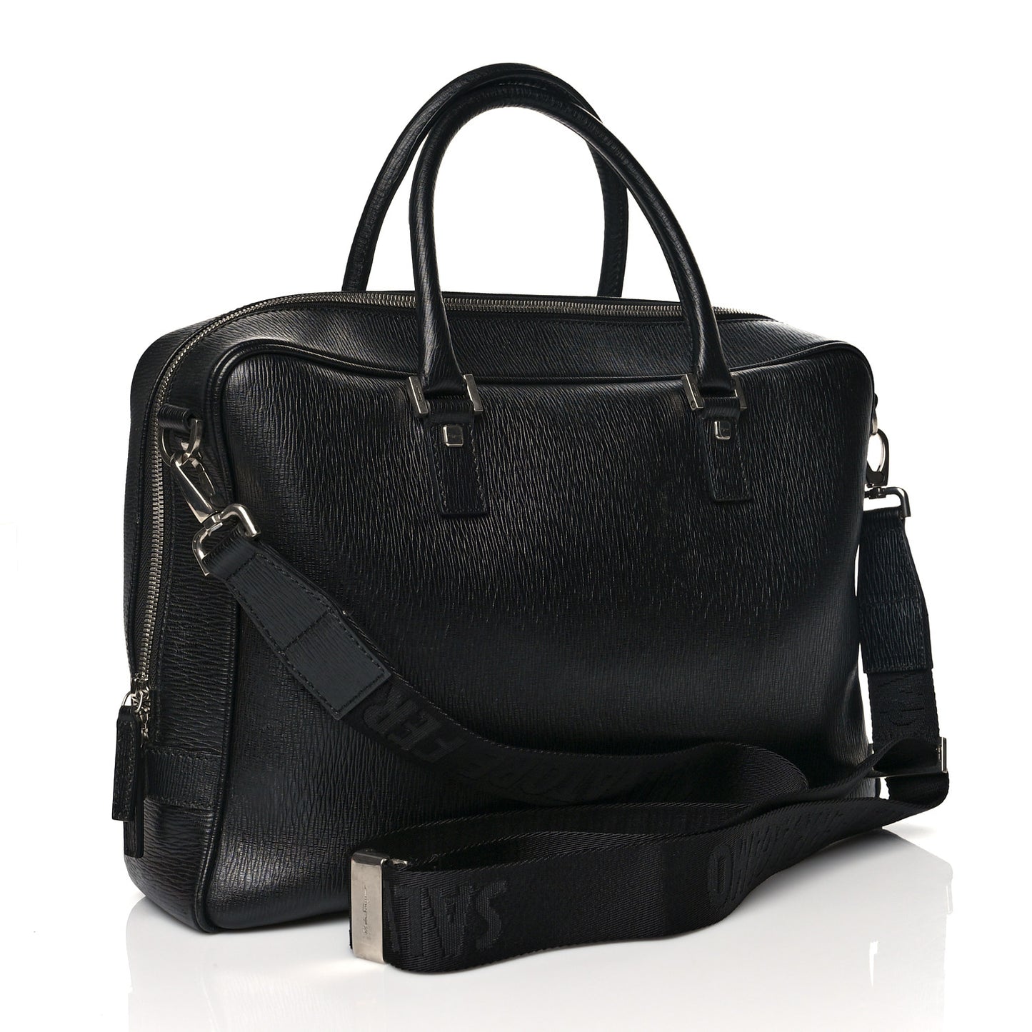 Calfskin Zip Around Briefcase Black