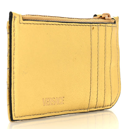 Versace Metallic Nappa Quilted Virtus Zip Pouch Card Holder Gold 3 of 8