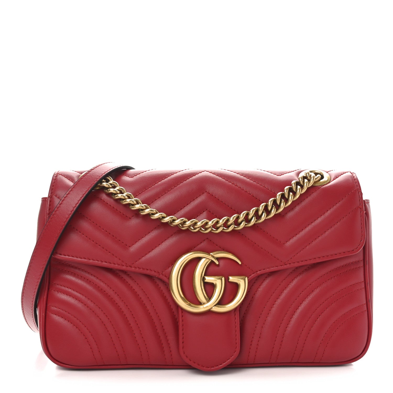 Gucci Calfskin Matelasse Small GG Marmont Shoulder Bag Hibiscus Red 1 of 10