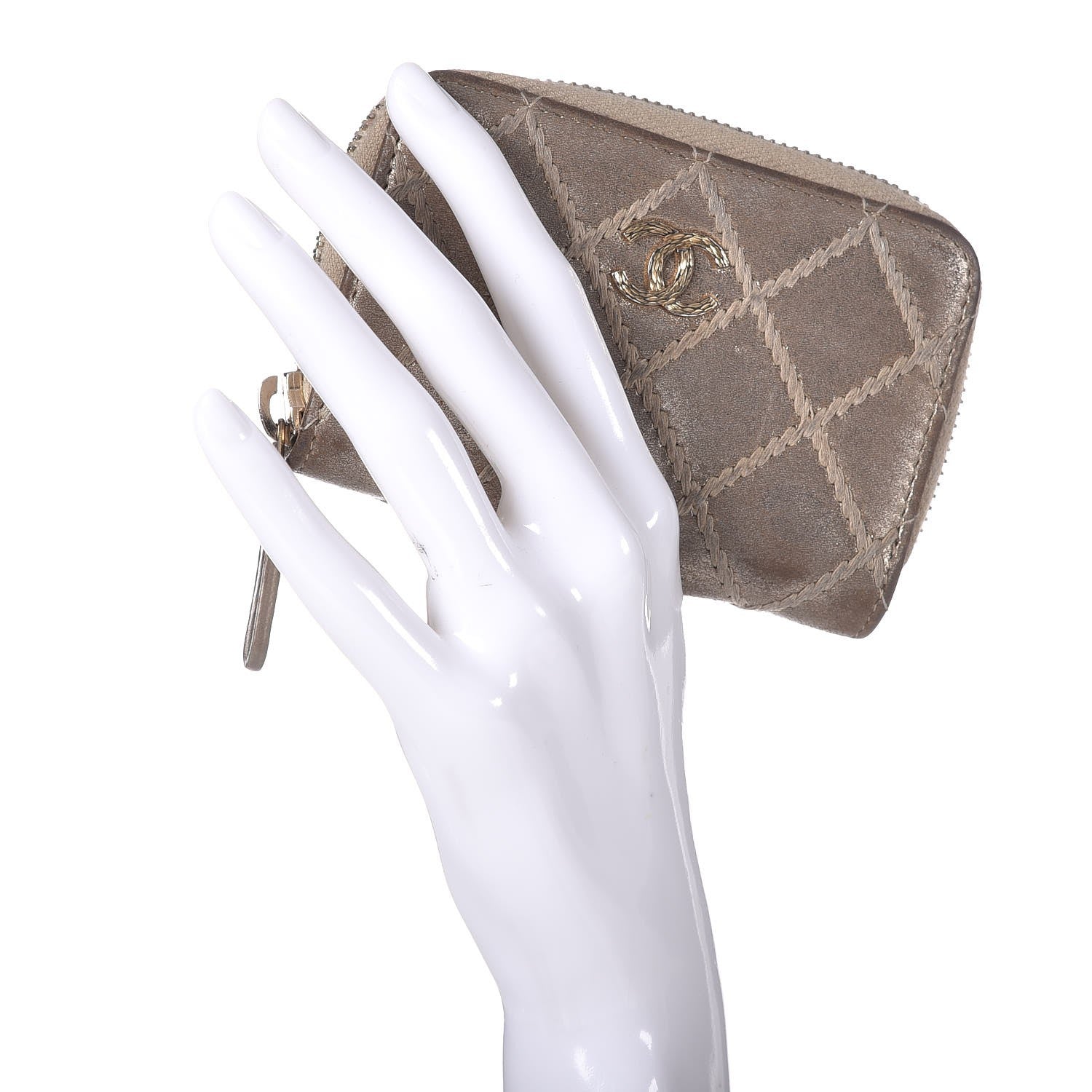 Chanel Metallic Lambskin Stitch Zip Coin Purse Gold 2 of 8