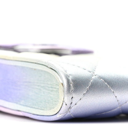 Chanel Gradient Metallic Calfskin Quilted CC Phone Holder Silver Blue Yellow Purple 10 of 11