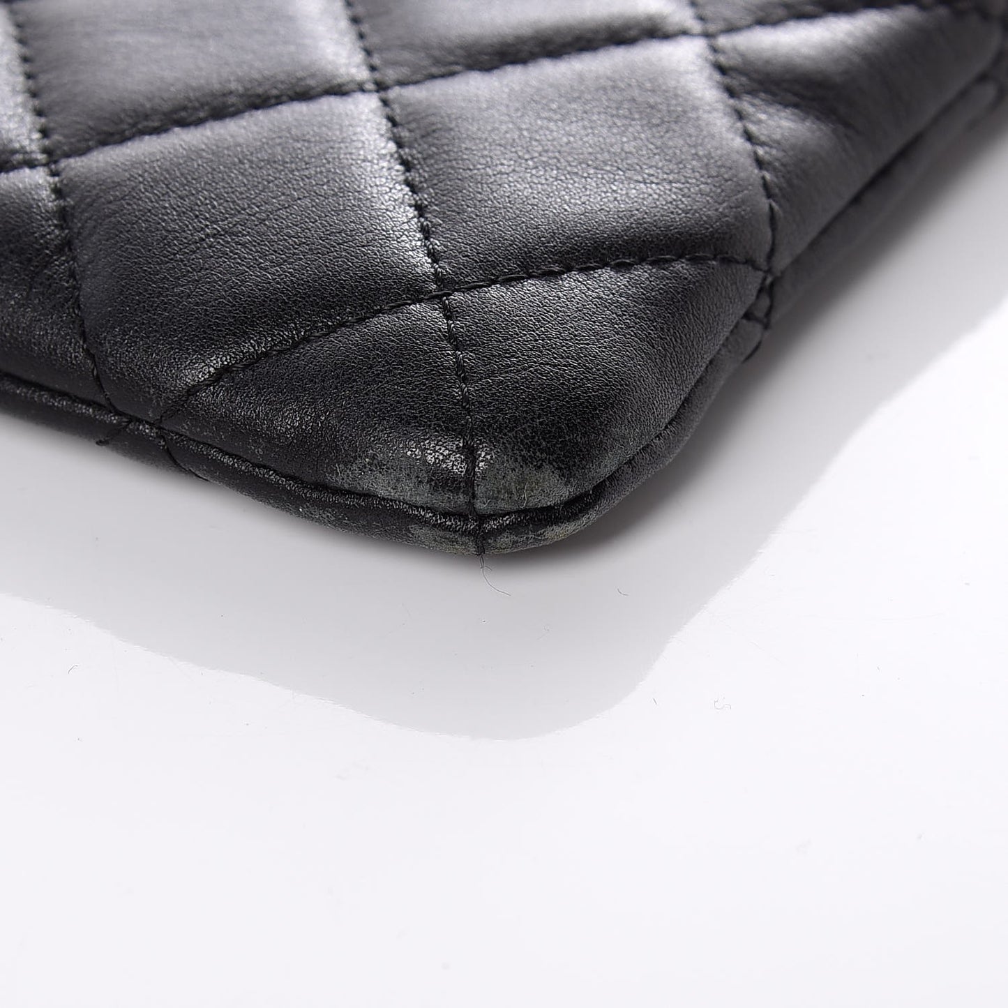 Calfskin Quilted Cambon Cosmetic Pouch Black White