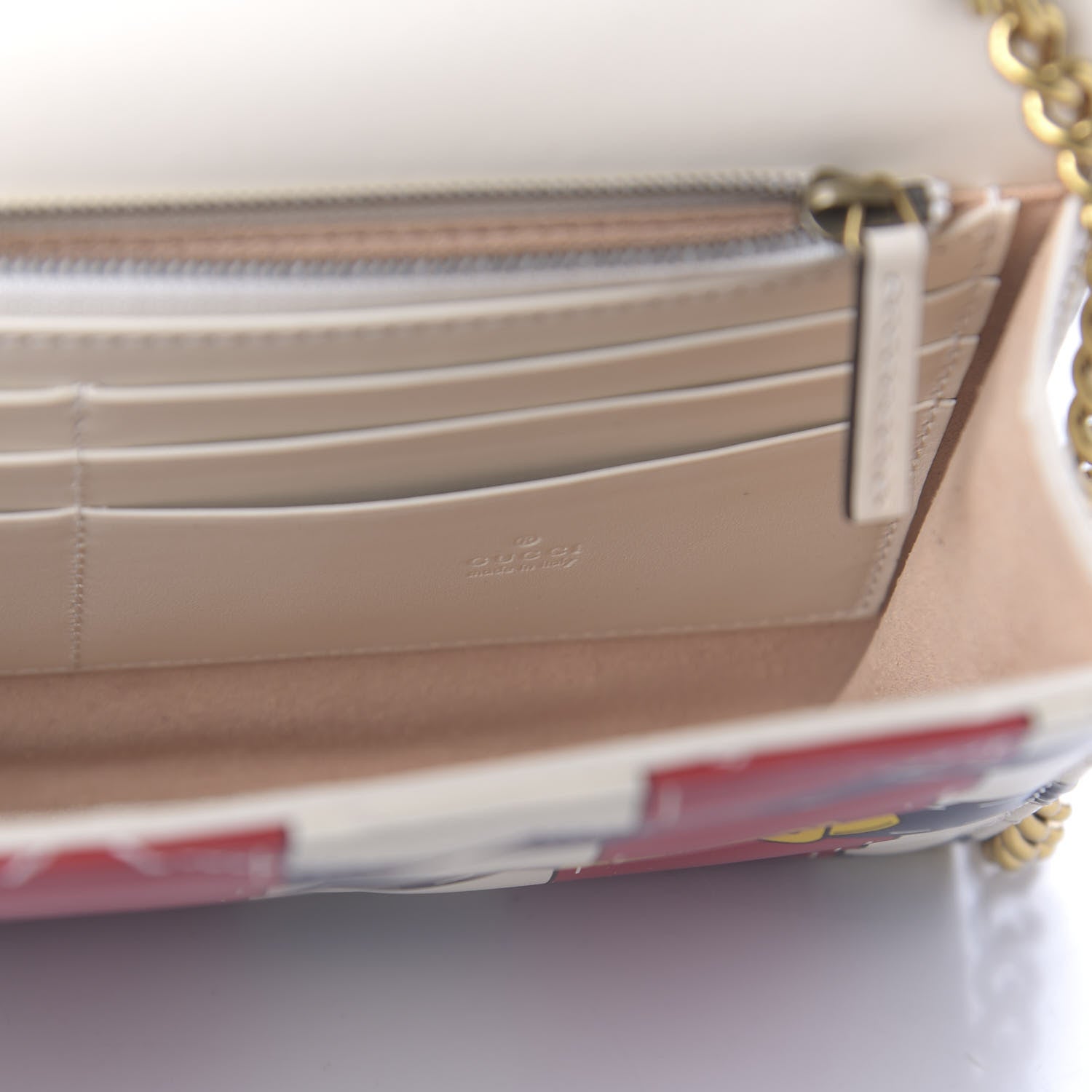 Gucci Calfskin Matelasse Trompe L'Oeil Print Mini GG Marmont Chain Wallet White 8 of 10
