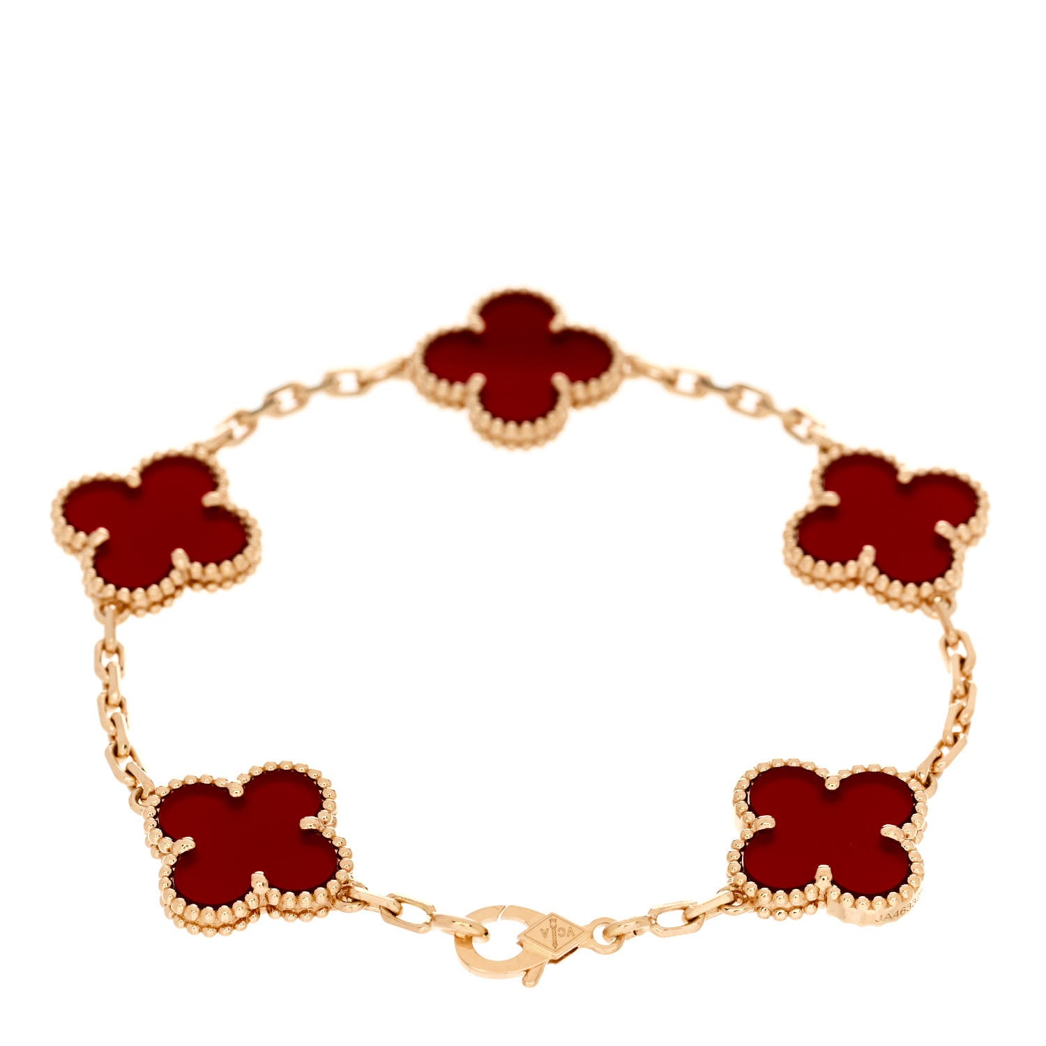 Van Cleef & Arpels 18K Yellow Gold Carnelian 5 Motifs Vintage Alhambra Bracelet 2 of 5