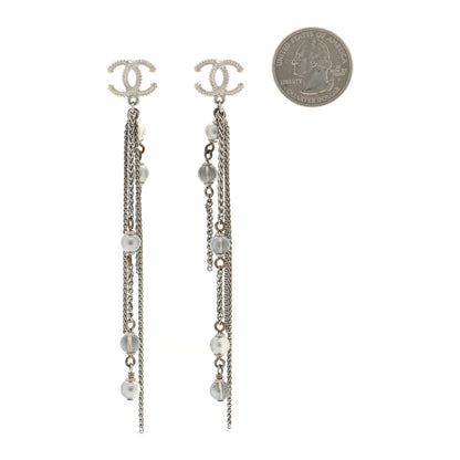 Chanel Metal Chain Pearl CC Drop Earrings Silver 2 of 4