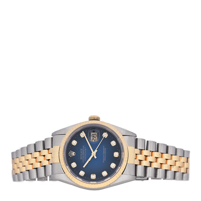 Rolex Stainless Steel 18K Yellow Gold Diamond 36mm Oyster Perpetual Datejust Watch Blue 16233 2 of 5