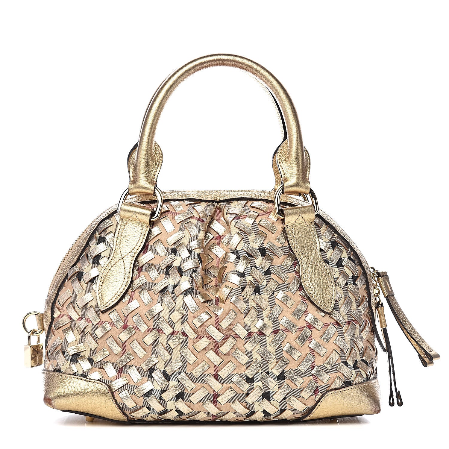 Burberry Metallic Woven Haymarket Check Small Thornley Satchel Gold 1 of 13