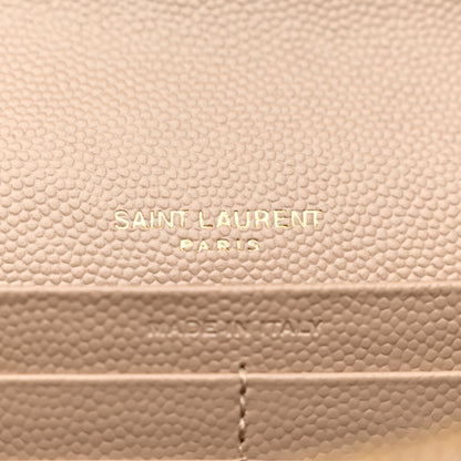 Saint Laurent Grain De Poudre Mixed Matelasse Triquilt Monogram Chain Wallet Dark Beige 6 of 12