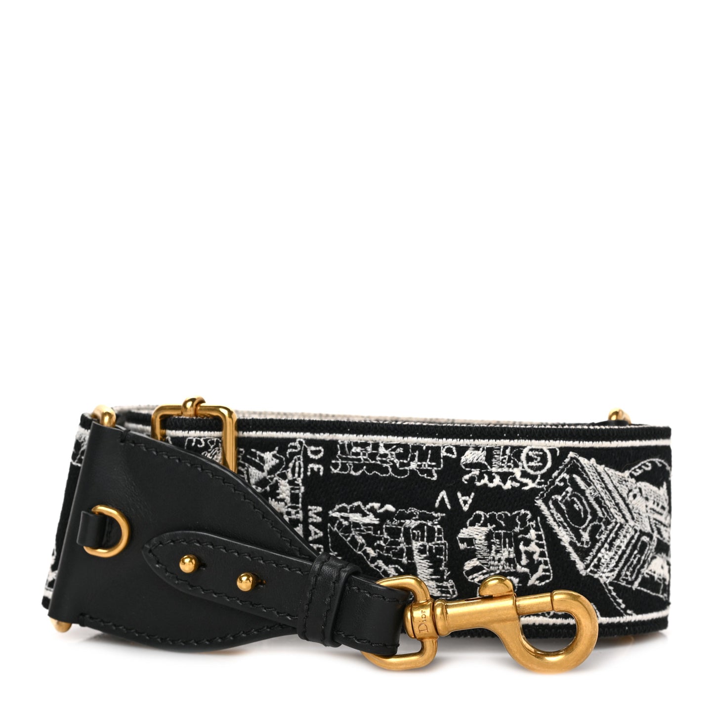 Canvas Embroidered Plan de Paris Shoulder Strap Black White