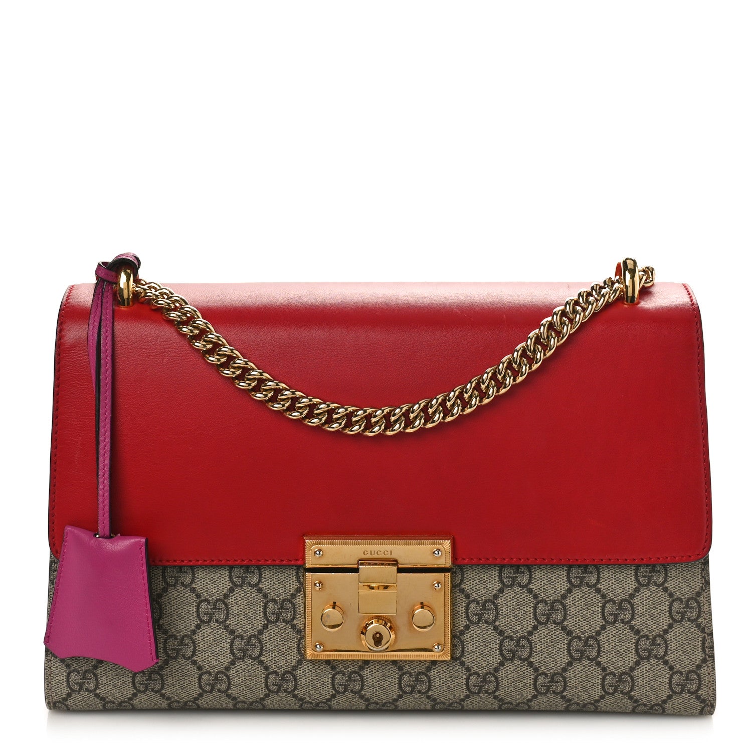 Gucci GG Supreme Monogram Calfskin Medium Padlock Shoulder Bag Beige Hibiscus Red New Rosette 1 of 10