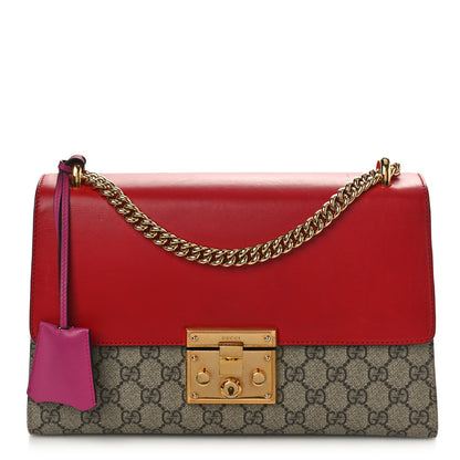 Gucci GG Supreme Monogram Calfskin Medium Padlock Shoulder Bag Beige Hibiscus Red New Rosette 1 of 10