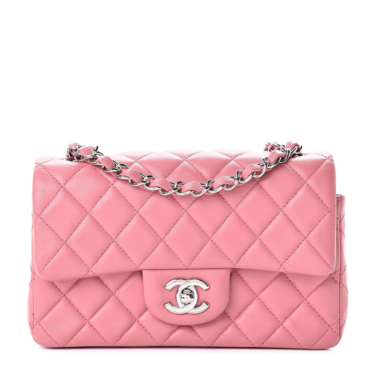 Lambskin Quilted Mini Rectangular Flap Pink