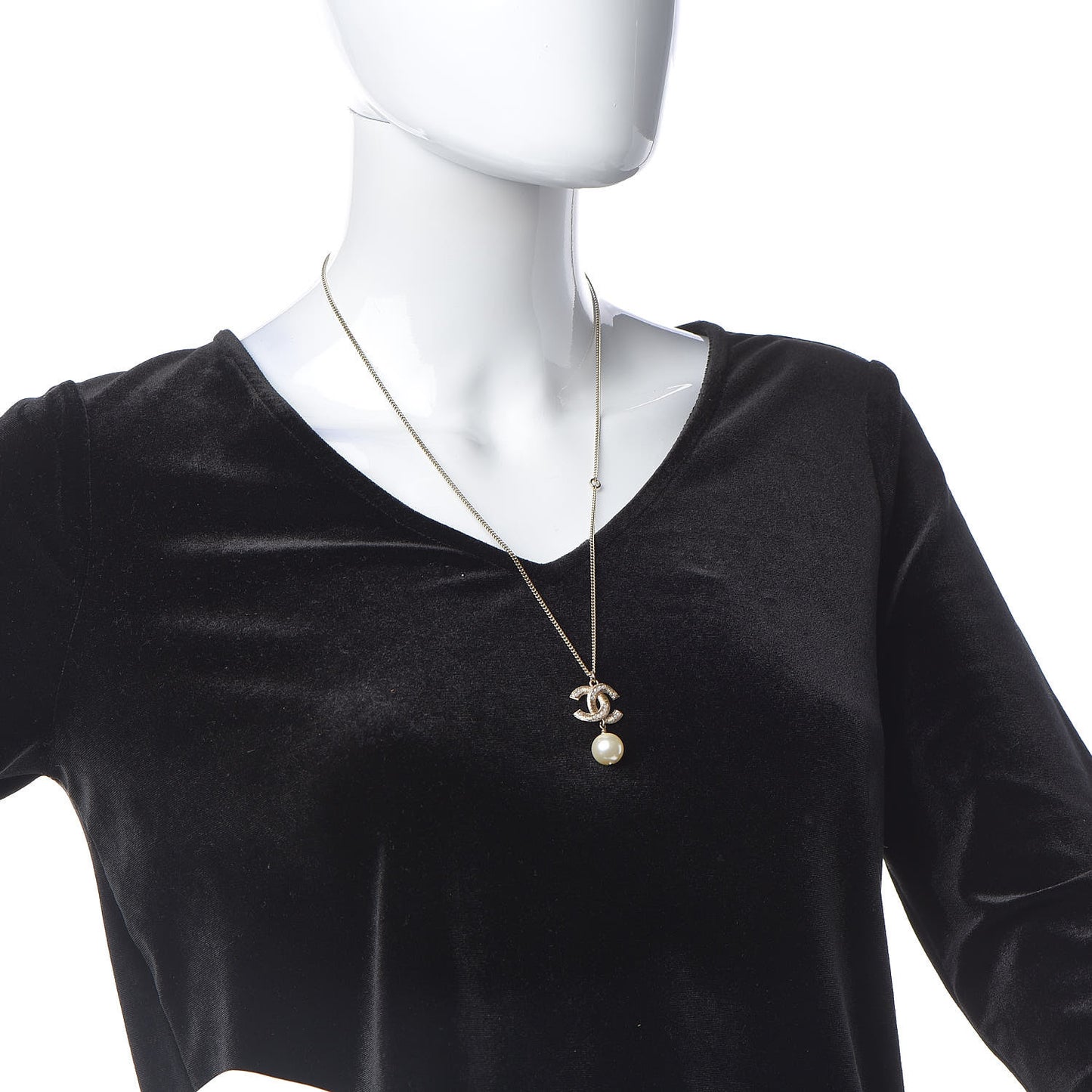 Pearl CC Drop Necklace Gold