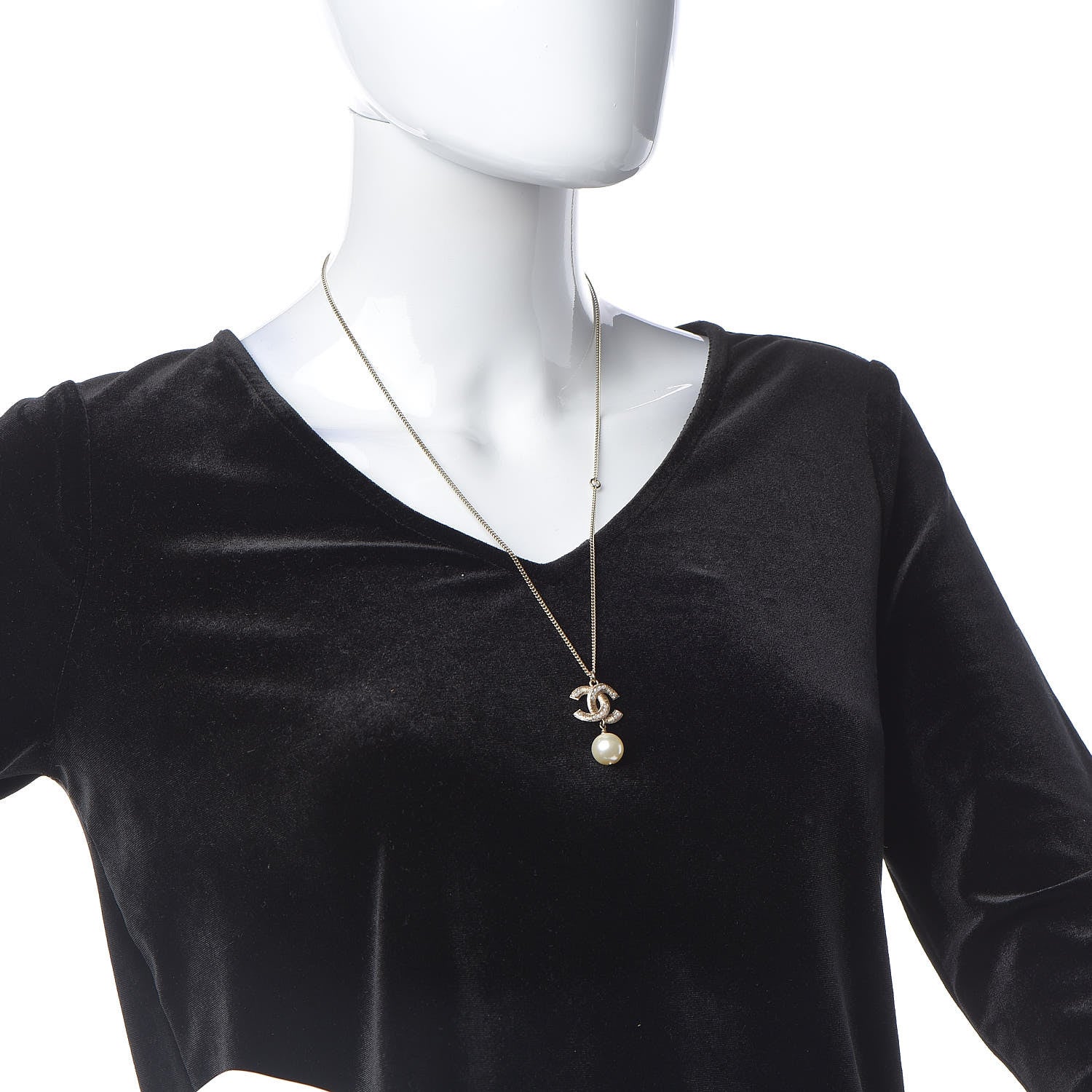 Chanel Pearl CC Drop Necklace Gold 2 of 6