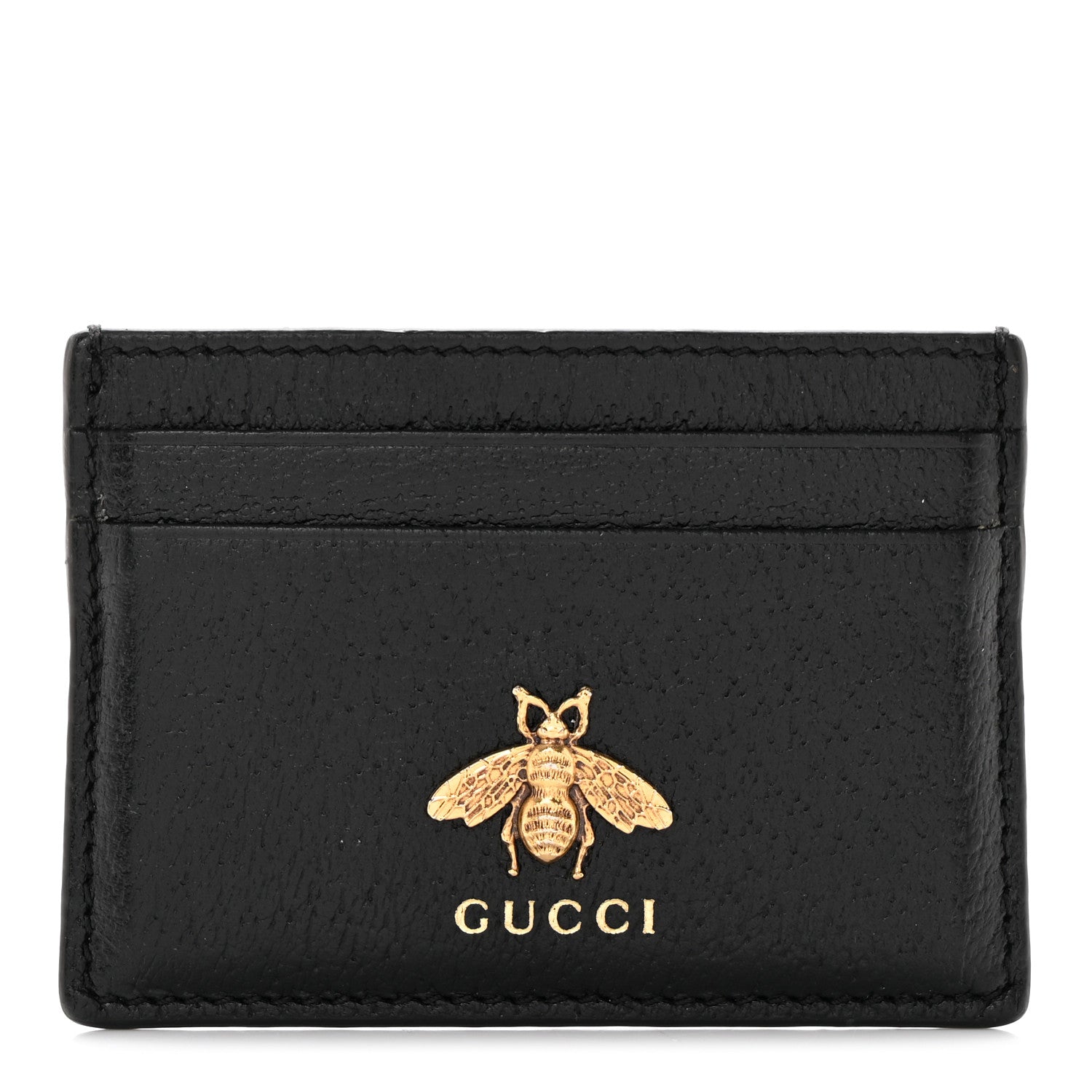 Gucci Pebbled Calfskin Animalier Card Holder Black 1 of 7