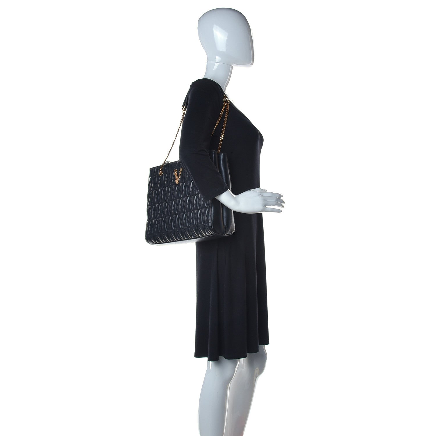 Versace Nappa Barocco Quilted Virtus Chain Shoulder Bag Black 2 of 10