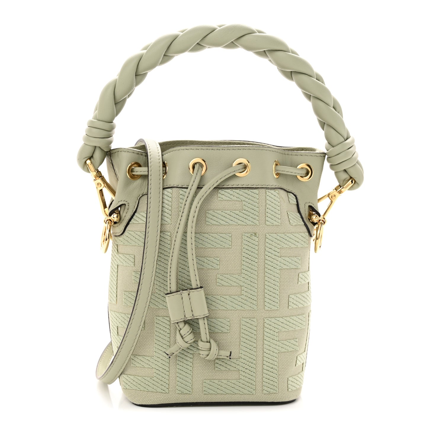 Canvas Nappa F is Fendi FF Embroidered Mini Mon Tresor Bucket Bag Grezzo White Nuvola