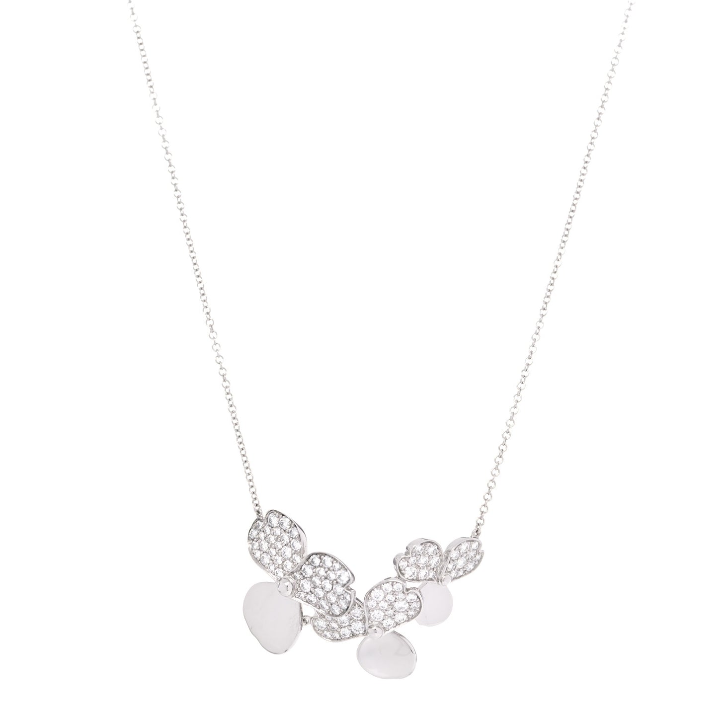 Platinum Diamond Mini Paper Flowers Cluster Pendant Necklace