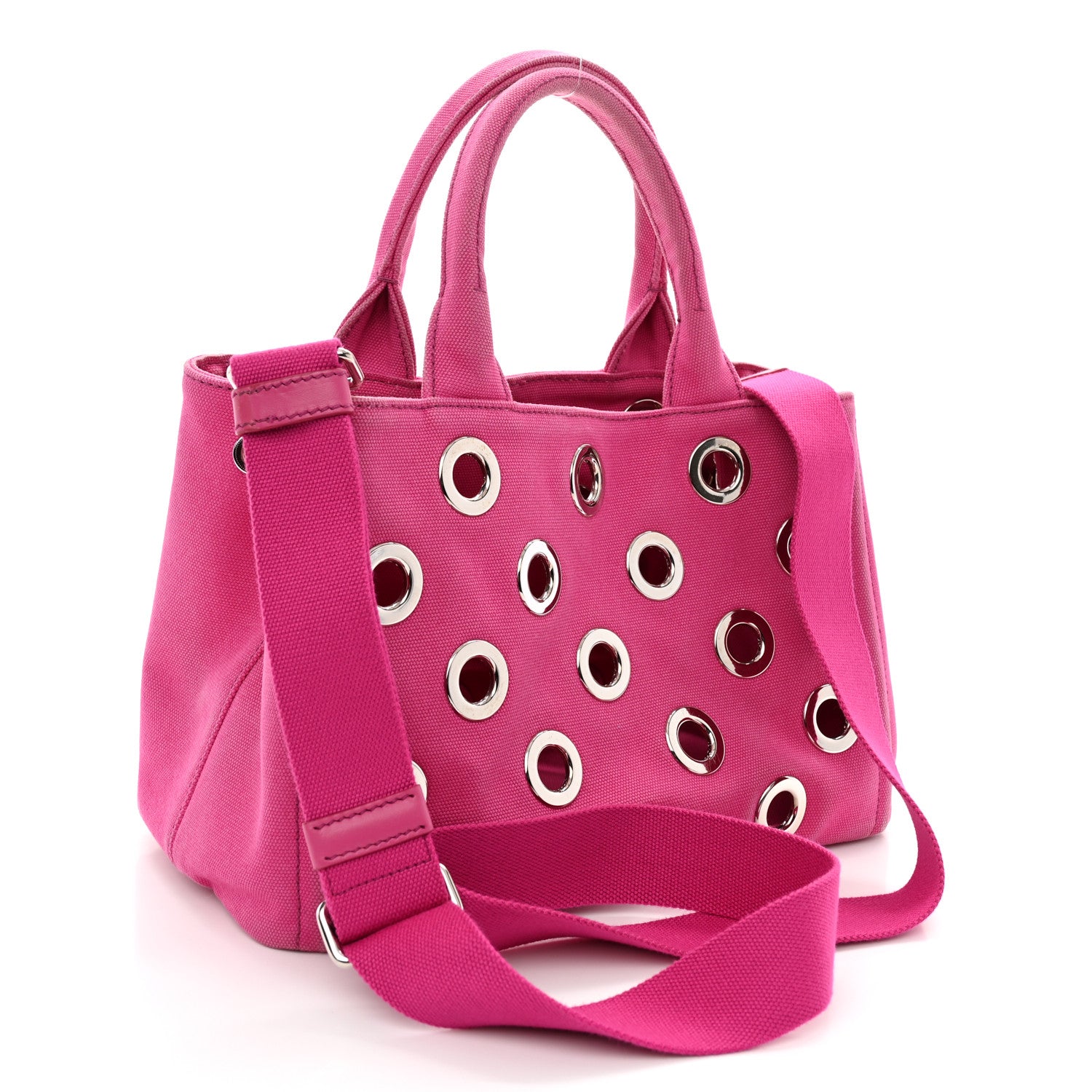 Prada Canvas Grommet Canapa Tote Pink 4 of 18