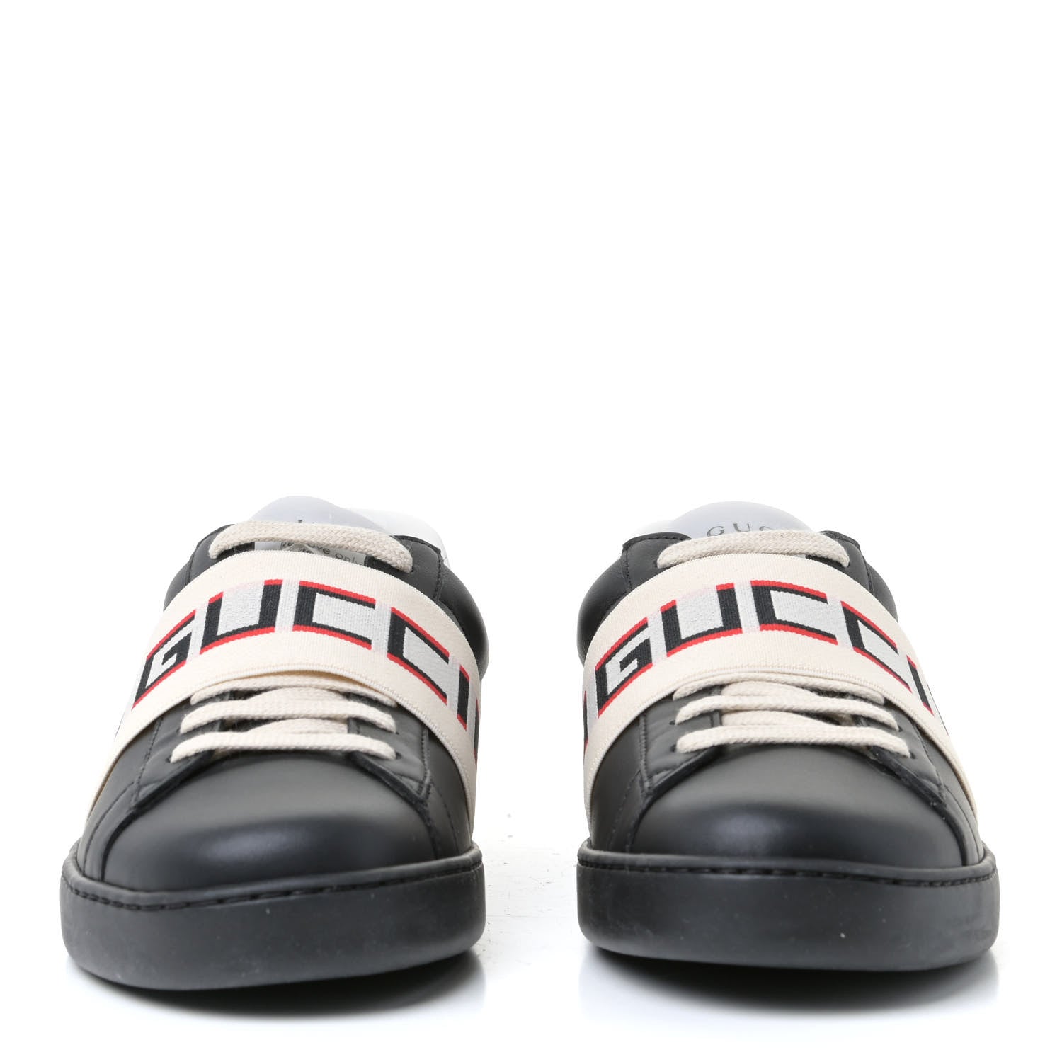 Gucci Calfskin Stripe Mens New Ace Sneakers 7 Black Ecru Red Flame 4 of 11